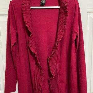 Rafaella Women's Ruffled Cardigan Sweater - Deep Red